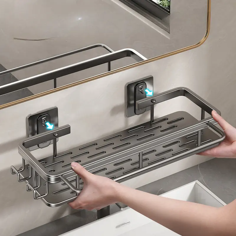 Bathroom Storage Wall Mount Shampoo Makeup Storage Holder Bathroom Accessories No Drilling Wall Shelf Shower Holder for WC 2