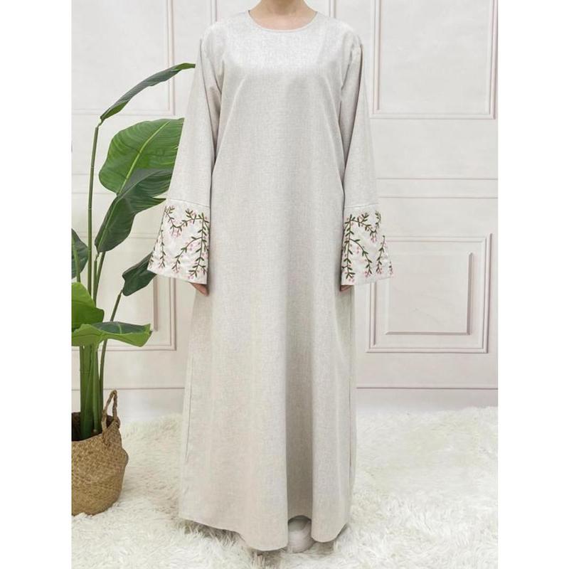 【2025】Arabic Clothing-floral Embroidery Long Sleeve Belted Tunic Dress, Elegant Long Dress for Women, Women's Islamic Clothing for All Seasons, Abaya for Daily Wear 2