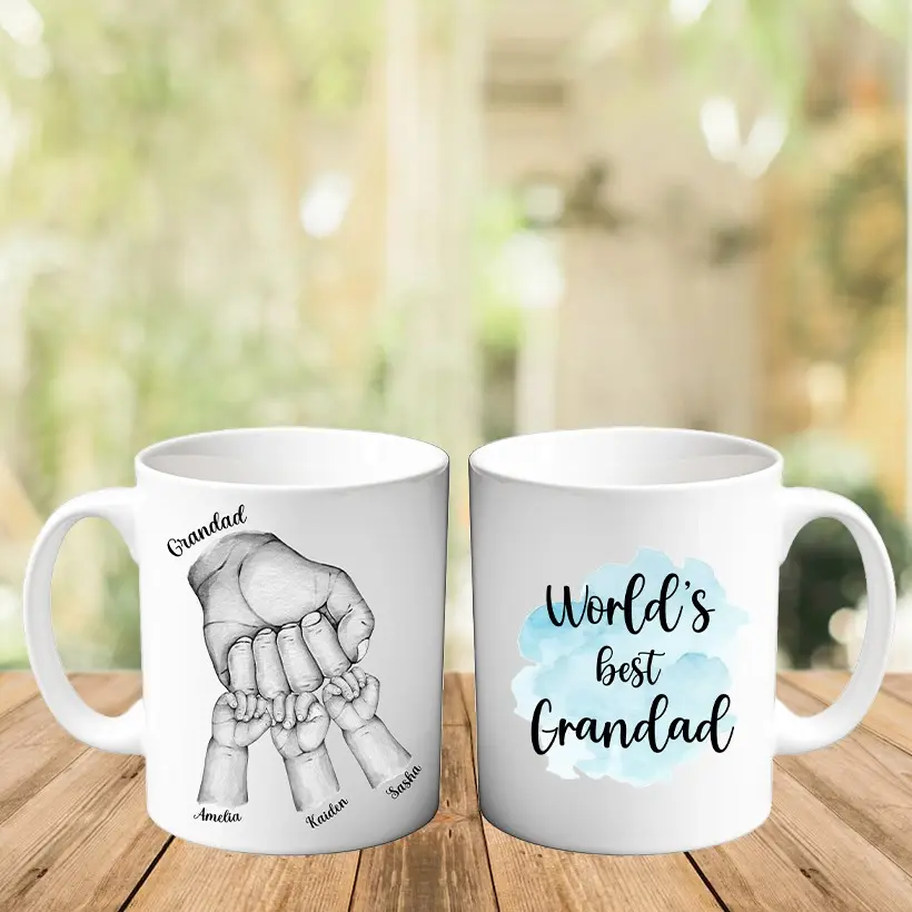 World's Best Grandad Personalised Mug with any Name & Relation Tea Coffee Cup Double Sided Left & Right Hand Large Handle Birthday Father's Day Gift Keepsake Our Team Drink Drinkware Ceramic Washable Printed Tumbler Reusable Reuse cute drinker