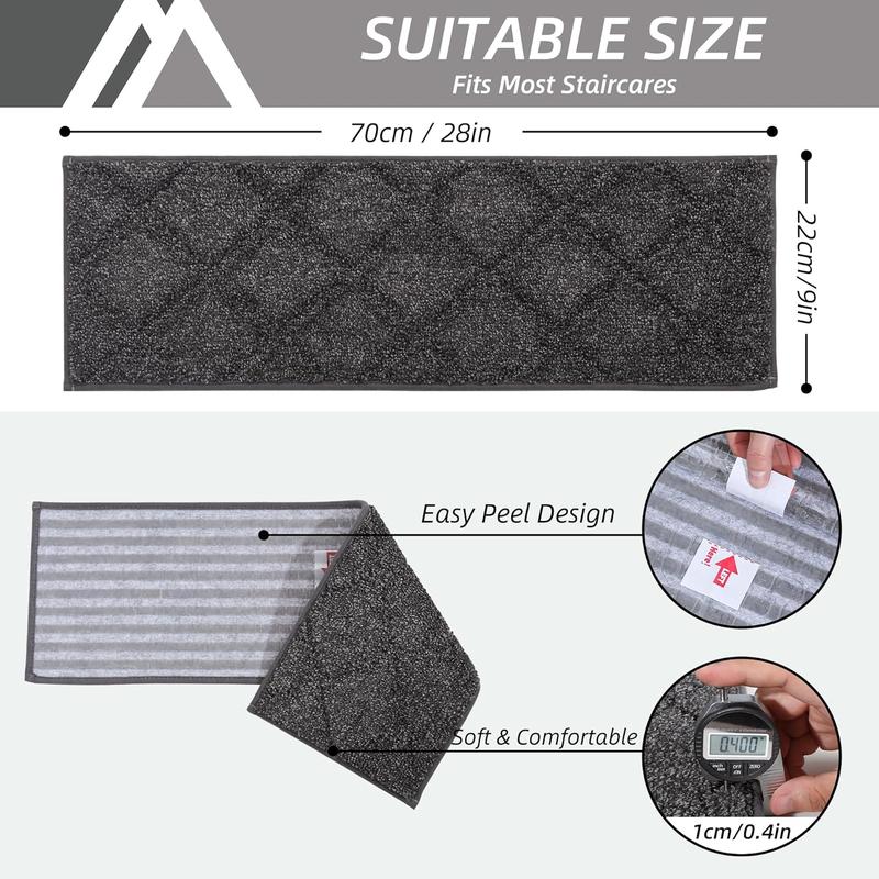 Edging Stair Treads Non-Slip 22 x 70cm(4PCS), Indoor Carpet Treads for Stairs, Stair Carpet Treads for Kids Elders and Dogs, Machine Washable, 100% Polyester, TPE Backing, Black 2