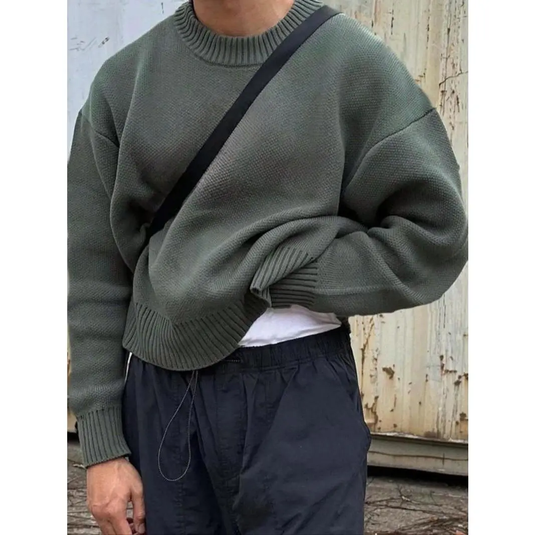 Men's Solid Drop Shoulder  Sweater Pullover, Loose Casual Long Sleeve Round Neck Jumper for Fall & Winter, Fashion Men's Knitwear for Daily Wear