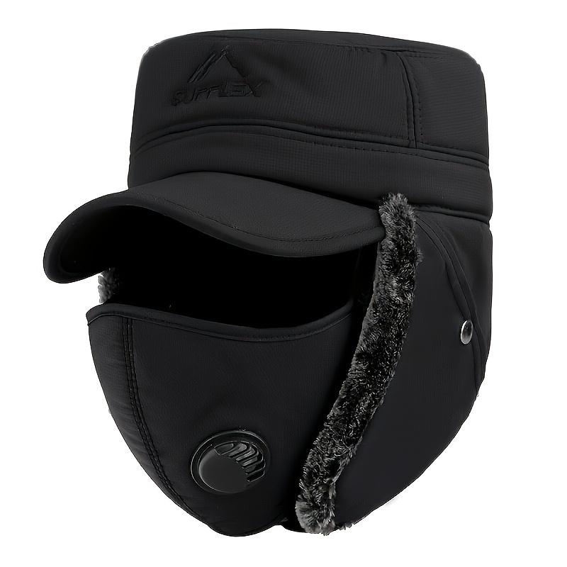 Winter Flat Top Hat with Face Cover for Middle-aged And Elderly Men, Outdoor Cycling Ski Hat, Windproof And Ear Protection Hat 2
