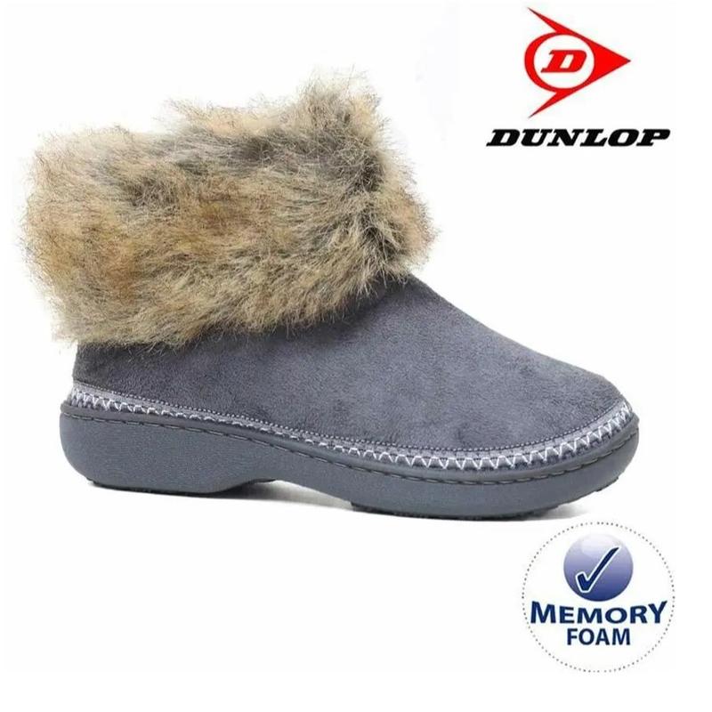 LADIES SLIPPERS WOMEN DUNLOP MEMORY FOAM FUR THERMAL ANKLE BOOTS WARM SHOES SIZE 6