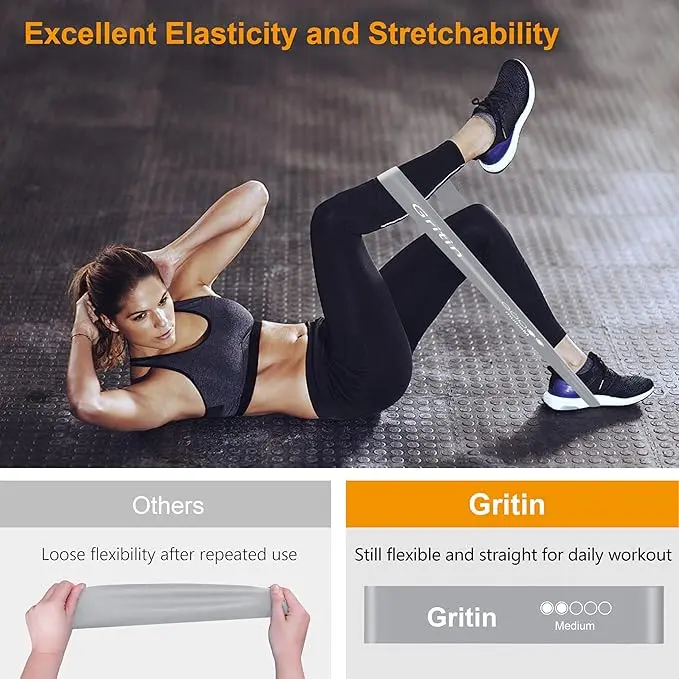 Set of 5 Skin-Friendly Resistance Fitness Exercise Loop Bands with 5 Different Strength Levels - Carrying Case Included - Ideal for Home, Gym, Yoga, Training 4