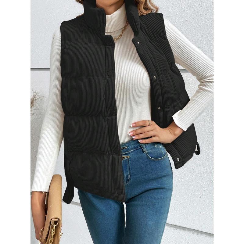 SHEIN Frenchy Women's Minimalistic Solid Color Button Up Padded Coat, Suitable For Winter Fabric Fit 2
