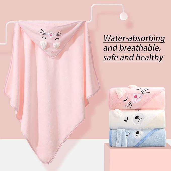 2PCS Hooded Baby Towel, Baby Bath Towel, Bathing Towel for Kids Babies, Unique Animal Design, Soft Absorbent, for Newborn Baby Boy and Girl (pink) 3