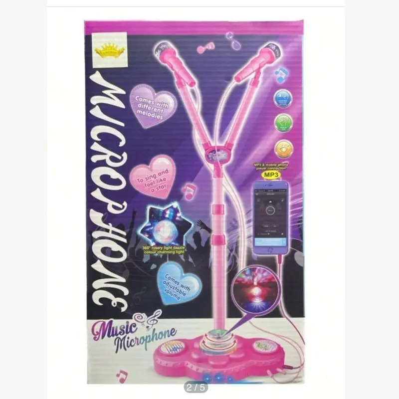Toy Microphone 2 Karaoke Big singing music set - Height Adjustable - Sound Output and Lights - Clear Sound Christmas gift 2
