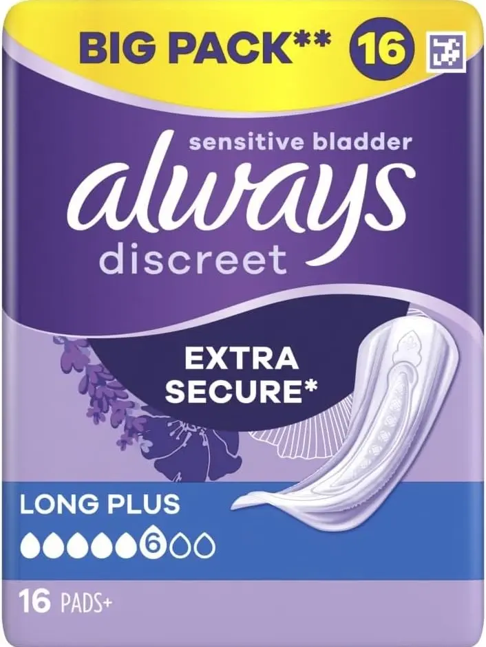 Always Discreet Incontinence Pads Women Long Plus 16 Count, Incontinence Products