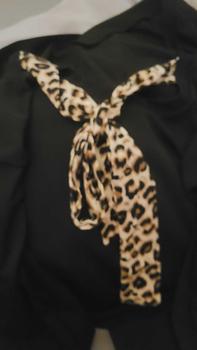 Product Review of Women's Leopard Print Backless Tie Back V Neck Tee, Casual Drop Shoulder Long Sleeve T-Shirt for Summer, Ladies Clothes for Daily Wear from K** 0