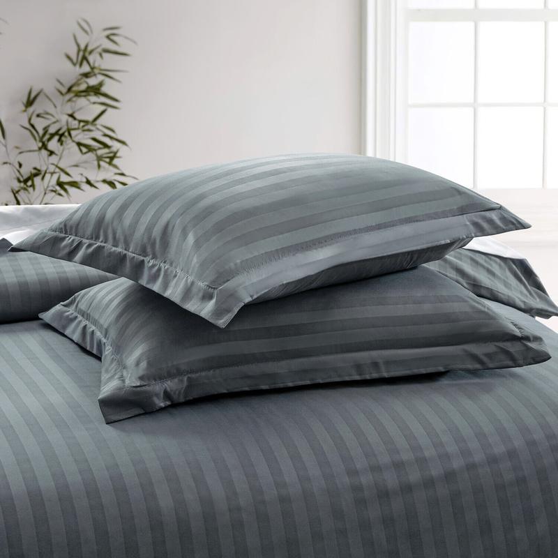 Satin Stripe Duvet Quilt Cover Bedding Set Single Double King Super-King Size W Pillowcases Microfiber Sleepdown Premium Hotel Quality Duvet Cover Set with Pillowcases Quilt Bedding Soft Easy Care Luxury Bed White Black Silver Cream Grey 6