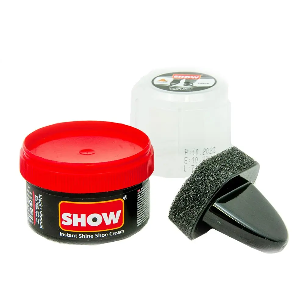 SHOW Black Instant Shine Shoe Polish Cream with Sponge for Shoes Boots Bags - Unisex 50ml 1 Unit Polish Cream - Leather Nourishment and Conditioner - Shoe Care Products Footwear Comfort School