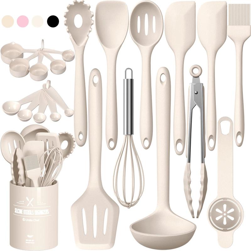 Silicone Kitchen cooking Utensils Set, 22 Pcs Heat Resistant Khaki Cooking Utensils Set, Turner, Tongs, Spoon, Spatula, Kitchen Gadgets Tools Set For Nonstick Cookware 0