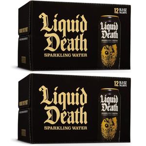 Liquid Death Sparkling Mountain Water Cans 500ml - Pack of 24 (2x 12pk) - Sparkling Water from the Alps Beverage Drink
