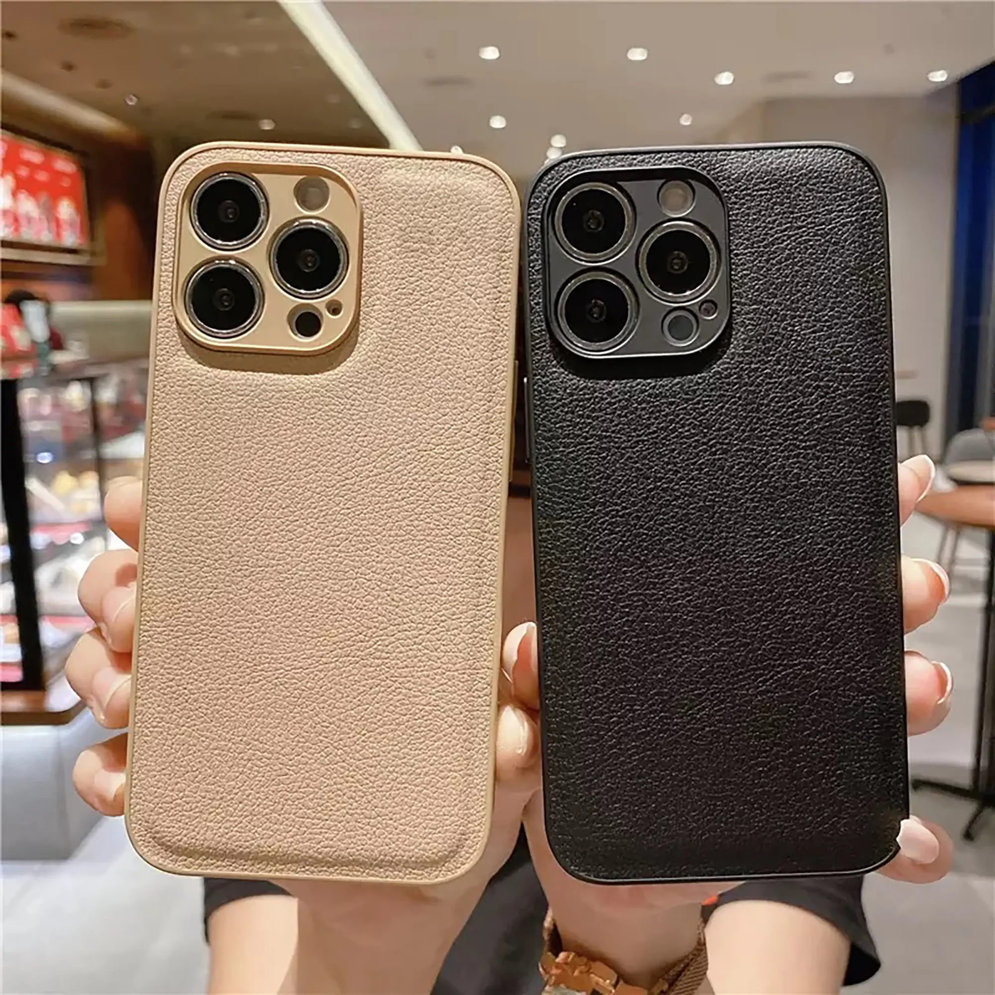 Shockproof Bumper Hard Leather iPhone Case Drop Proof Camera Protection Full Body Protective Dustproof Anti-Fingerprint Cover