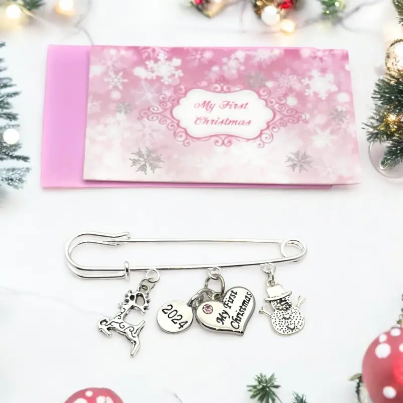 Baby Girl My First Christmas 2024 Baby Keepsake Charms with Gift Box and Gift Card - Reindeer and Snowman 3