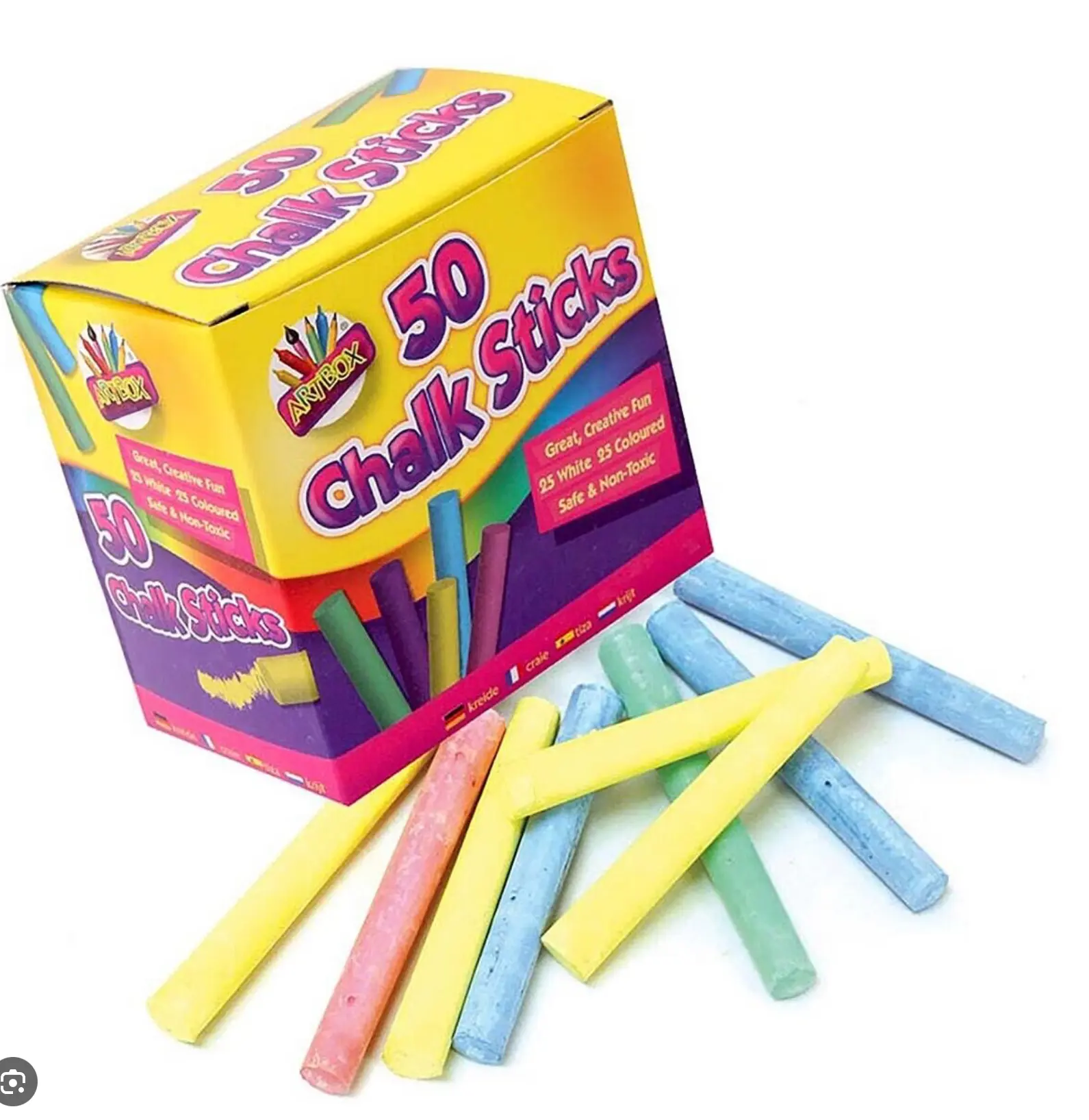 50Pc CHALK STICKS Colour and White Child Safe Non Toxic Drawing Art Kids Craft