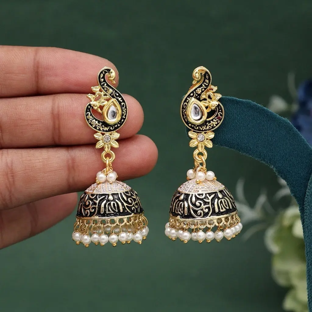 Mint Meena Jhumki Earrings
