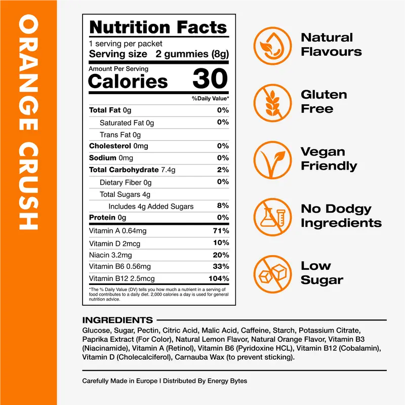 Energy Bytes - Orange Crush - 2 Caffeine Powered Gummies (Sports Pack) 5