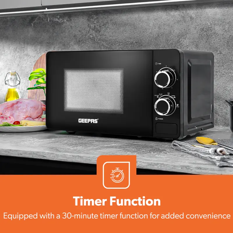 Geepas Black Kitchen Set - 1.5L Electric Kettle (3kW Rapid Boil), 4-Slice Toaster (Wide Slots, Auto Shutoff) & 20L Microwave (5 Power Levels, Timer) - Stylish & Space-Saving Kitchen Trio for Effortless Cooking & Reheating! 7