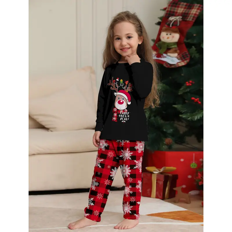 Women Men New Year's Costumes Cartoon Elk Print Christmas Parent-child Matching Pajamas Set Boys Girls Sleepwear Xmas Family Look Pjs Couples Set 5