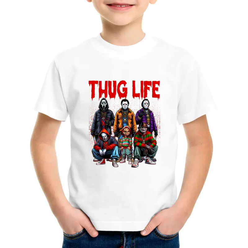 Horror Thug Life T-SHIRT Halloween Gift Men Adult Kids Top Cotton Crew Neck White Casual V2 1