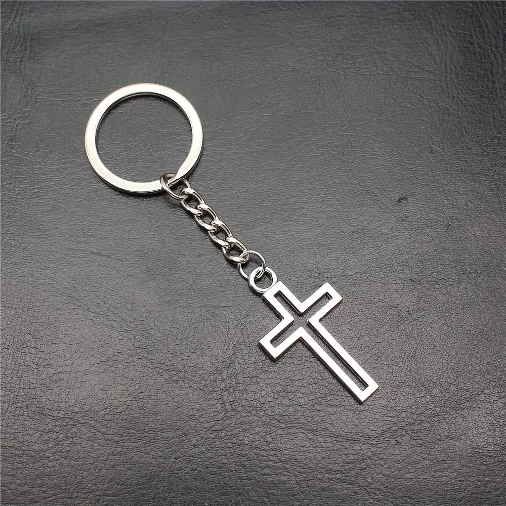 Trendy Cool Silvery Hollow Cross Keychain, For Bags Car Keys Decors, Gift