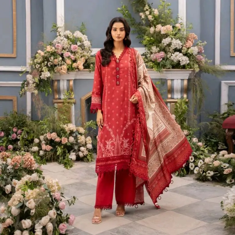Mausummery 3 Piece Stitched Doria Linen Digital Printed Suit with Lace Details and Dupatta - Trouser.   Womenswear/CasualWear /PrintedSuit/Linensuit/Clothing Comfort