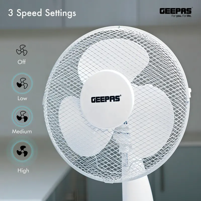 Geepas Portable Desk Fan 12 Inch, 3 Speed, Quiet Operation, White 3