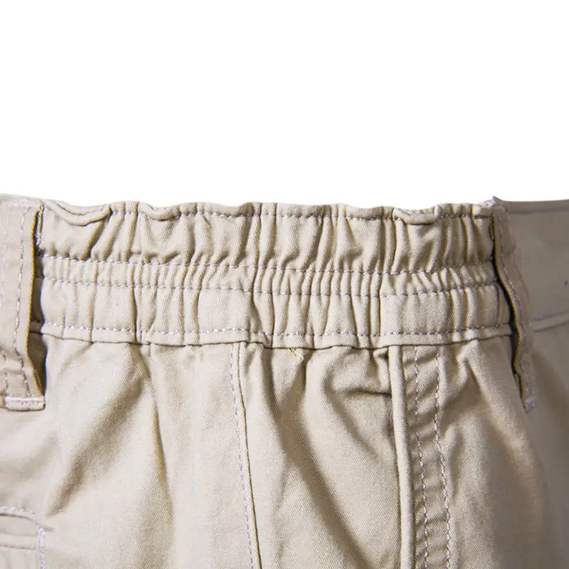 Fashion Mens 100% Cotton Business Casual Shorts Summer New Social Elastic Waist Cargo Shorts Bermuda Beach Gym Shorts Men Menswear Pocket 3