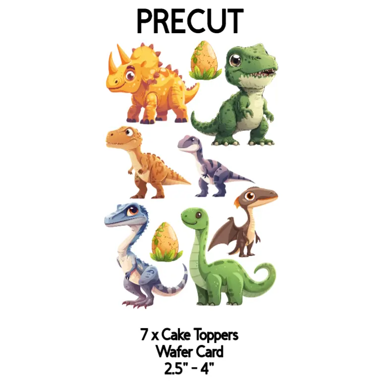 Dinosaurs Cake & Cupcake Precut Wafer Toppers Set. For your cupcakes, doughnuts, macarons and more! 1