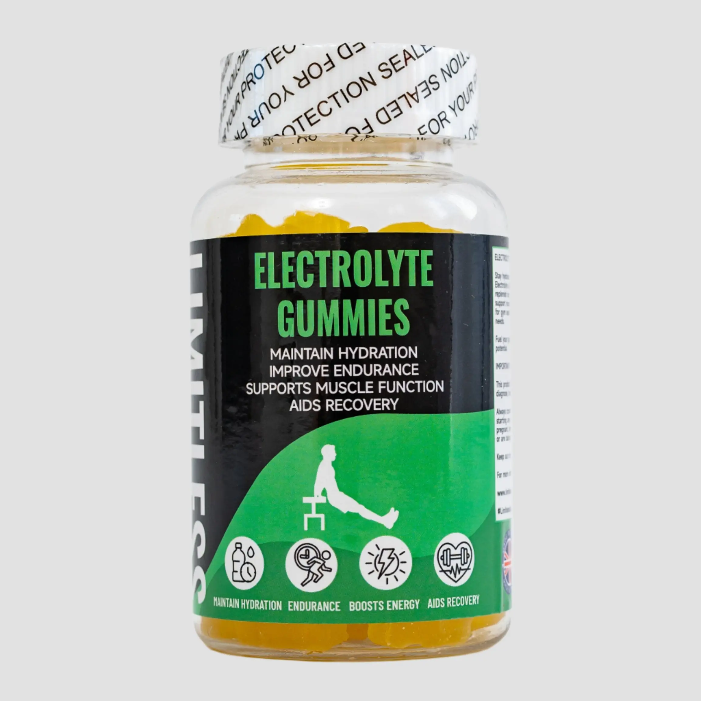LIMITLESS GAINS – Electrolyte Gummies – Hydration, Energy, Muscle Function & Cramp Support – Pineapple Flavour – 60 Gummies | Fitness Healthcare Natural Supplement Dietary Edible