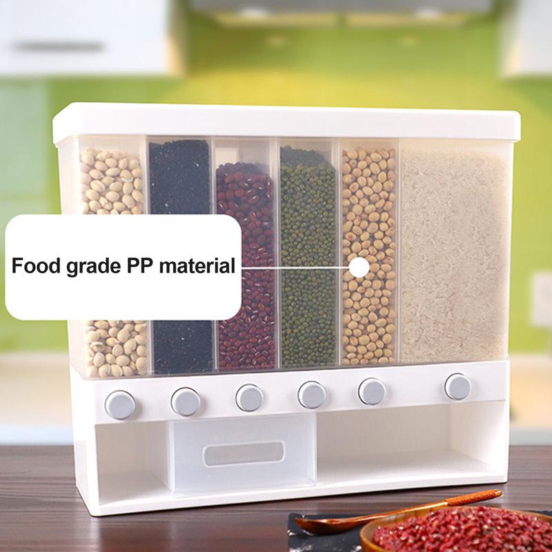 Livingandhome Wall Mounted Cereal Dispenser with Measuring Cup - Kitchen Storage for 6 Grains 2