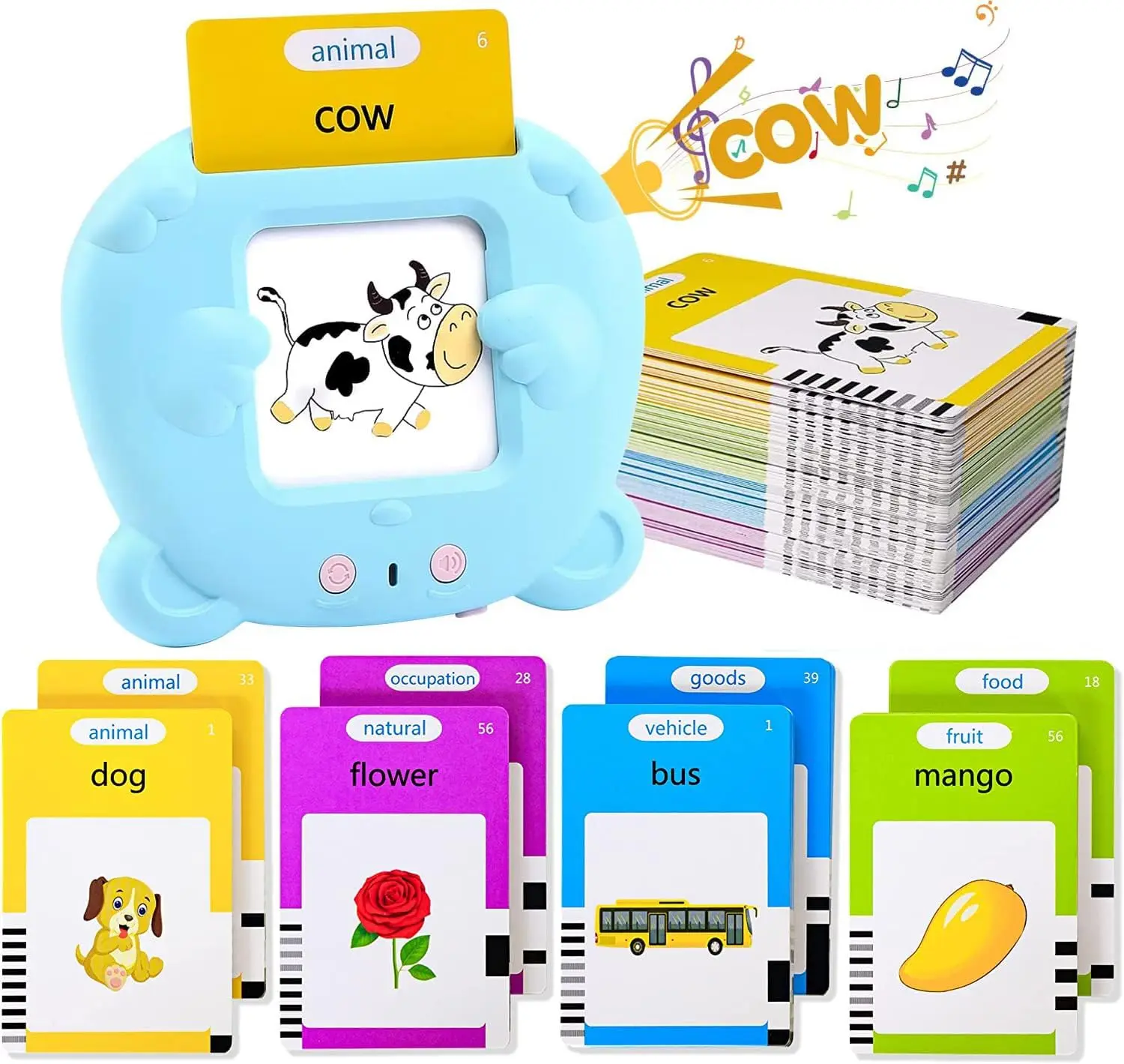 ASWAD 510 Words Alphabet Talking Flash Cards , Educational Learning Interactive Toy for Kids Birthday Gifts, Preschool Montessori Speech Therapy Autism Toy