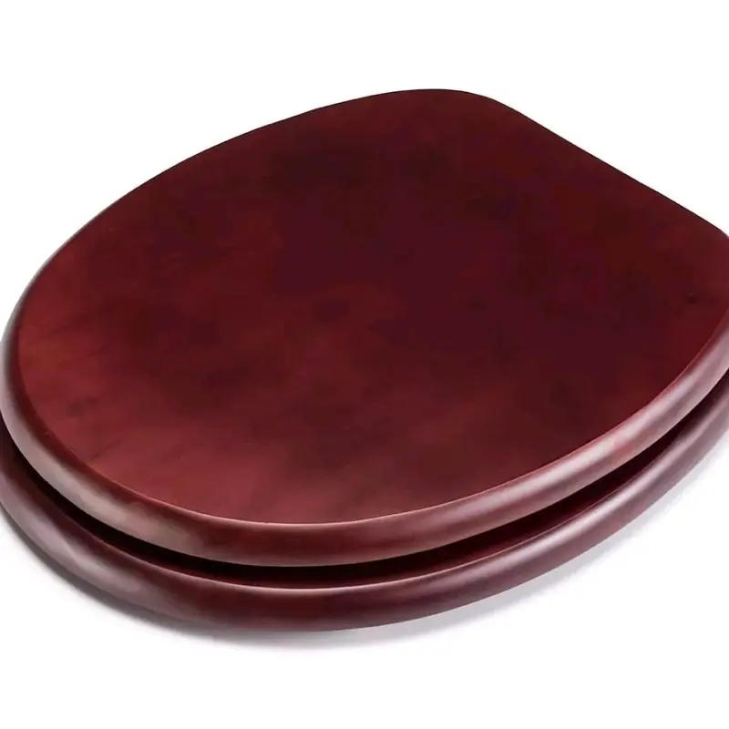 Brand New Standard 18 Inch Mahogany Effect Solid Wood Toilet Seat with Chrome Fitting 0