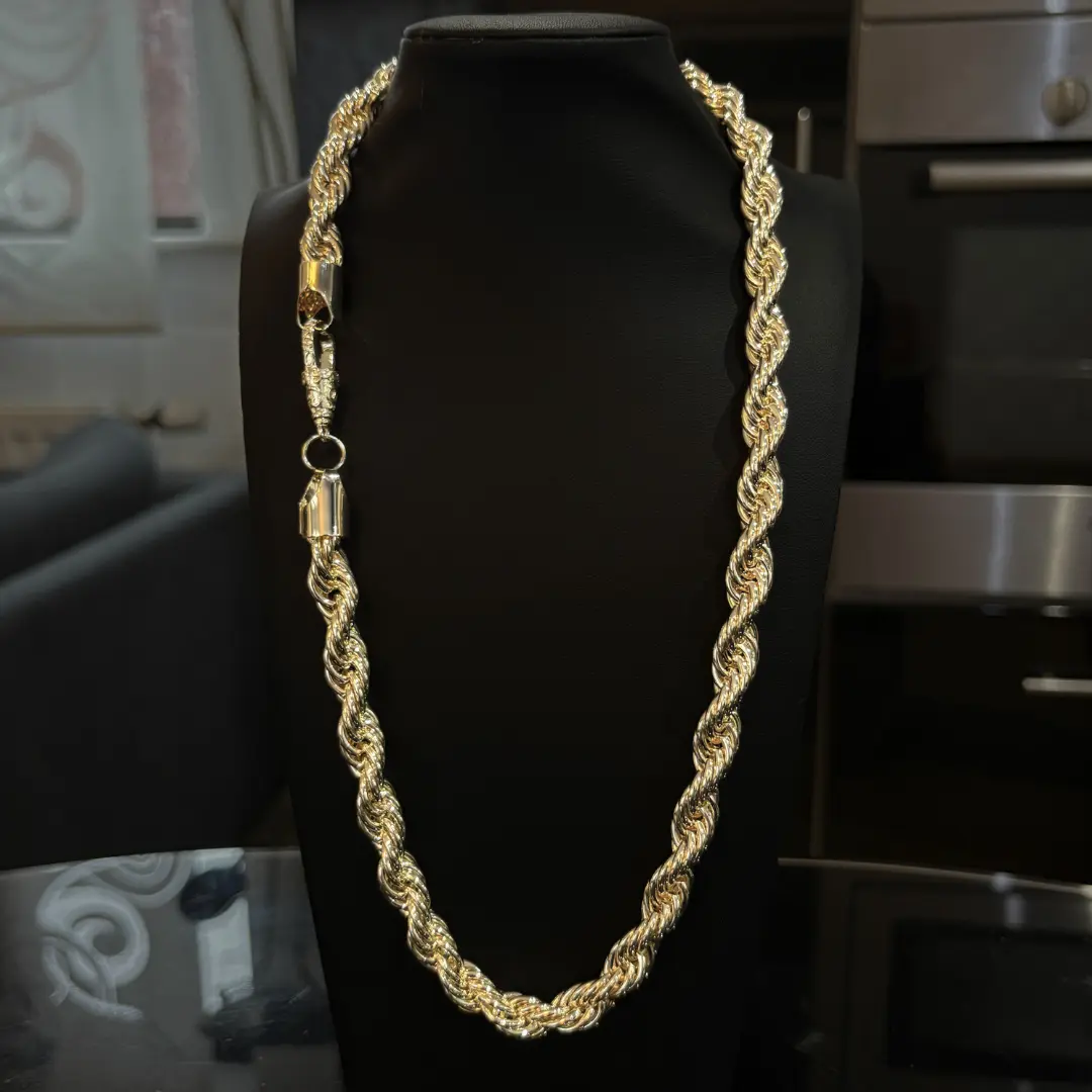 Huge Gold Rope Chain Chunky Mens Necklace Heavy 9ct Gold Filled Gold Plated Twist Chain 12mm