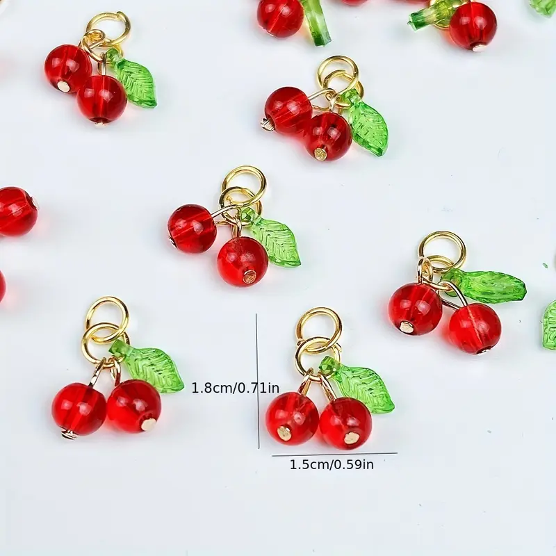 20 And 30 Cherry Pendants, Fruit Pendant Accessories for Necklaces, Earrings, Bracelets, DIY Cherry Phone Charms, Red Accessory Decorations. 1