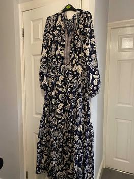 Product Review of Women's Floral Print Embroidered Trim Bishop Sleeve Notch Neck A-line Long Dress, Dresses for Women, Boho Spring & Fall Summer, Maxi Dresses for Vacation, Holiday Dresses, Belleza Fits, Womenswear from F**e 0