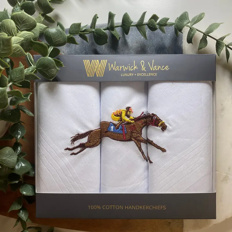 Warwick & Vance Men's Cotton Handkerchief with Horse & Jockey Embroidery, 3-Pack 4