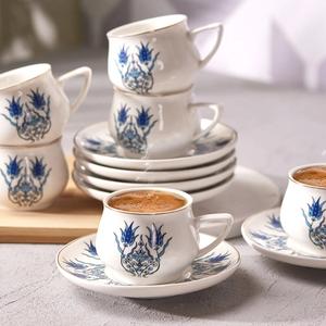 Karaca İznik 12-Piece Porcelain Espresso Turkish Coffee Cup Set for 6 People, 100ml, Multi