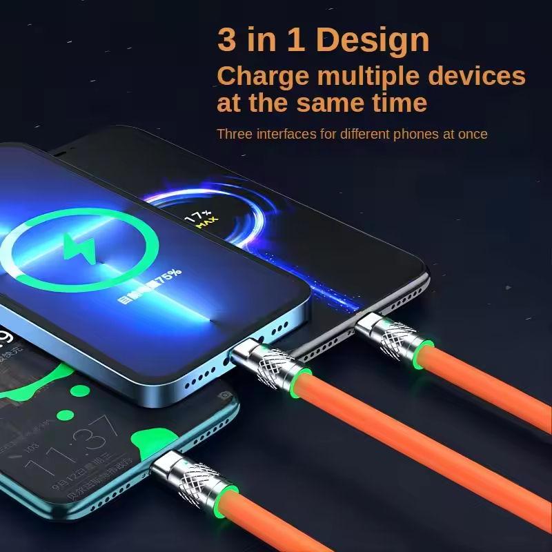 3 in 1 Multi USB Charger Charging Cable Cord For USB-C Micro USB Android IPhone Alloy Connector 1