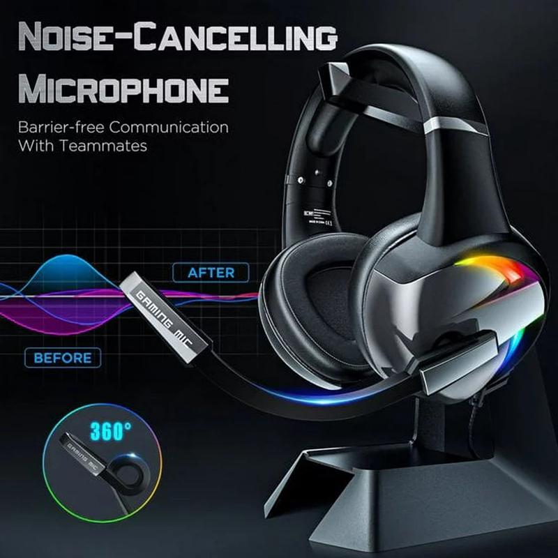 Product Introduction of RGB Gaming Headset with Noise Canceling Microphone Surround Sound LED Headphones for PS5 PS4 Xbox One PC Laptop Mac Computer PC 52