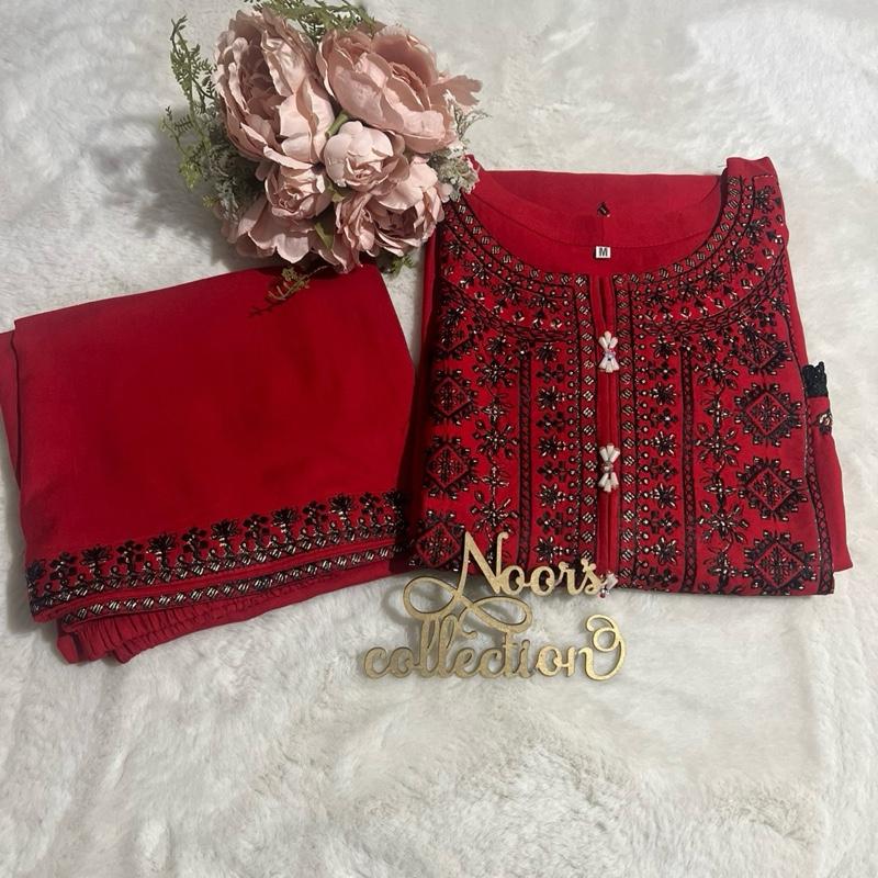 Pakistani suits…Noor’s-Dhanak 2pc co-ord set Emboidery shirt and Embroidered palazo 0