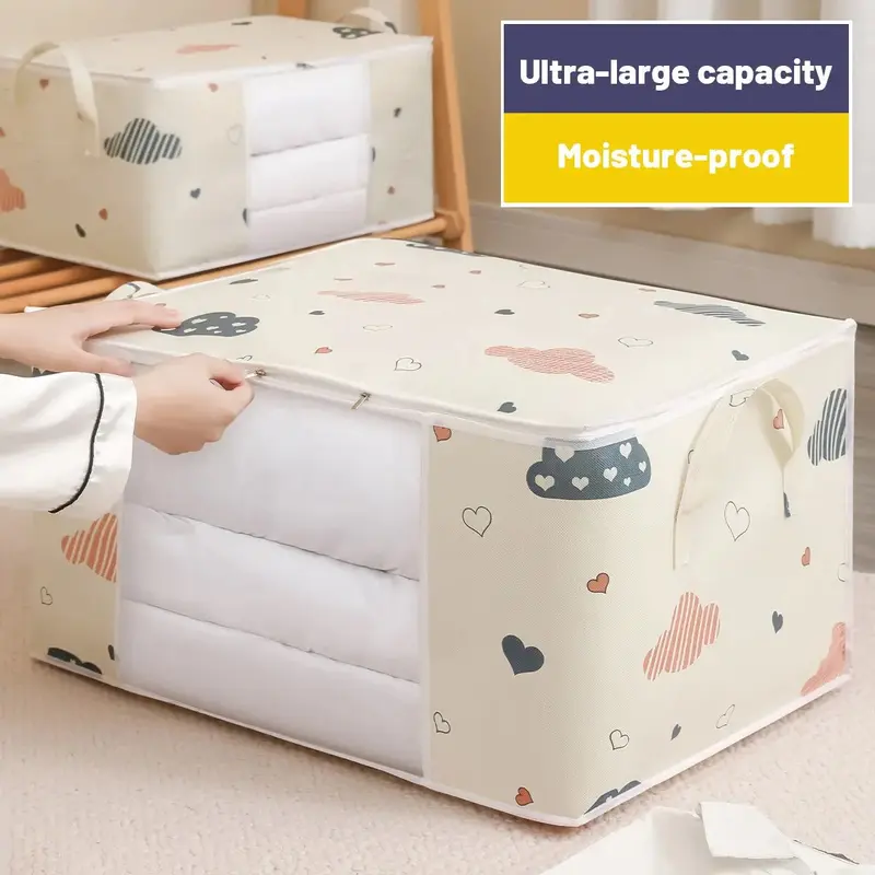 Large Capacity Clothes Storage Bag Organizer With Reinforced Handle Suitable For Blankets Bedding Foldable With Sturdy Zipper 2