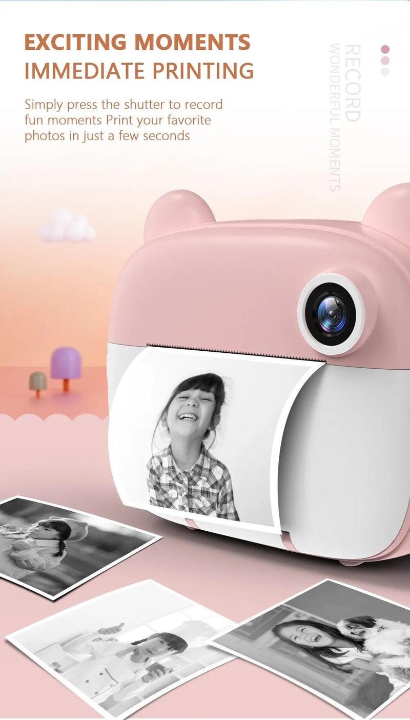 Product Introduction of Children Digital Camera Instant Print for Kids Thermal Print Camera Instant Photo Printing Camera Video Toys+32G Memory Card 39