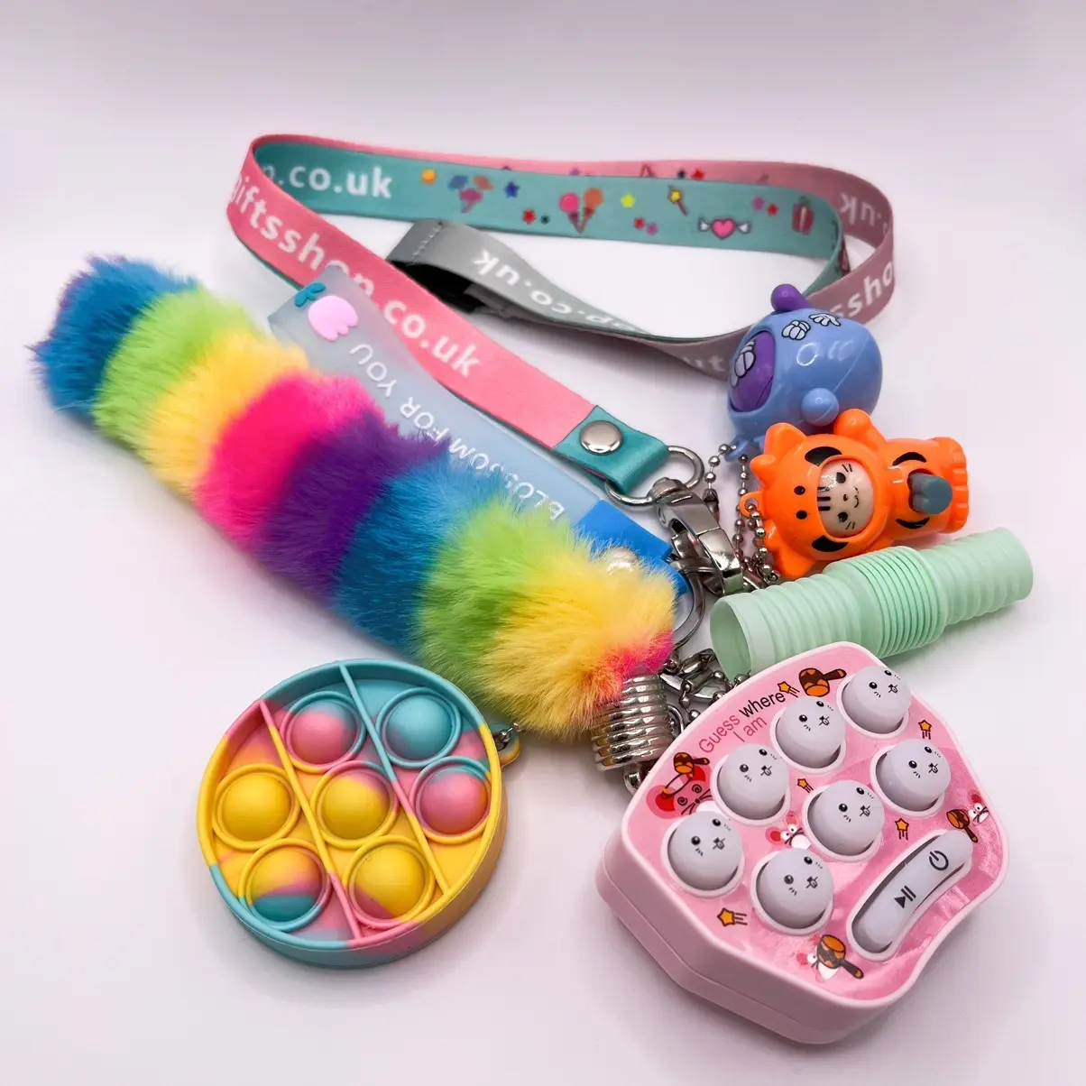 Rainbow sensory keychain, sensory lanyard