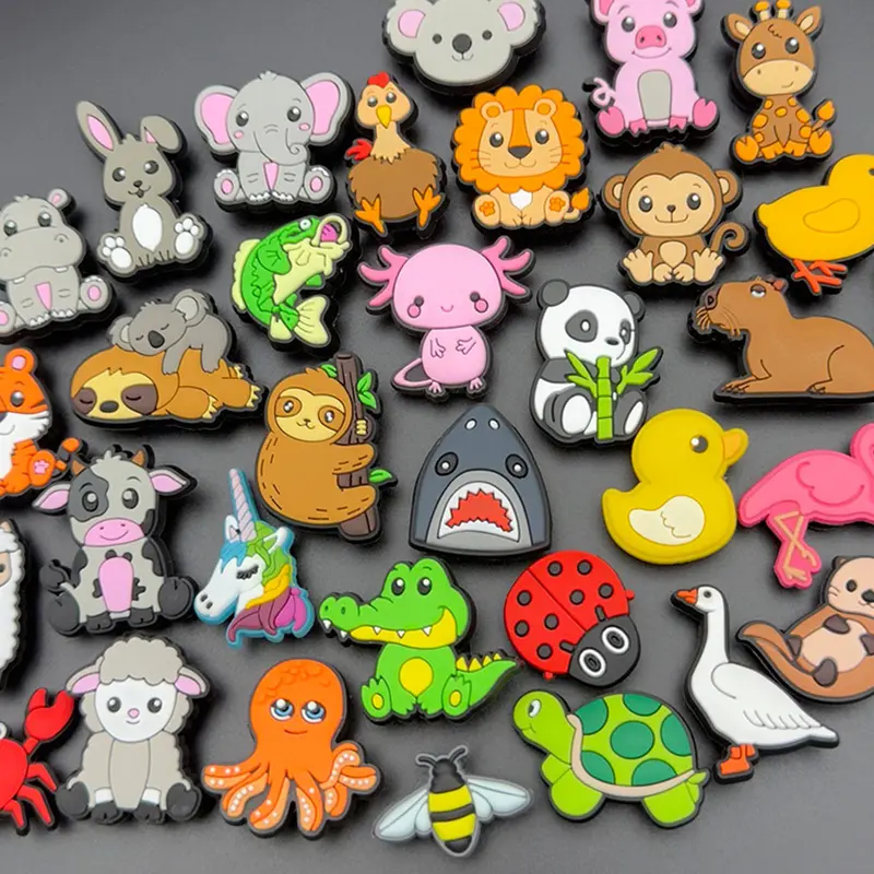 Cute Animal Croc Charms - Women's Girl's Boy's Kids Shoe Charm for Foam Clogs and Footwear - PVC Rubber with Rear Button Clip Bit - Capybara Sloth Axolotl Crocodile Cow Monkey Lion Panda Unicorn Duck Tiger Koala Turtle Butterfly Pig Flamingo croc charm 0