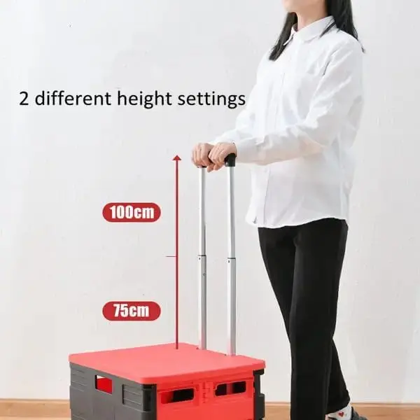 AMD Nexus Foldable Shopping Trolley With Secure Lid, Heavy Duty Extra Large Folding Supermarket Grocery Shopping Boot Cart Box Trolley 35Kg Noiseless Rotate Wheel, Storage Box, Portable Trolley 4