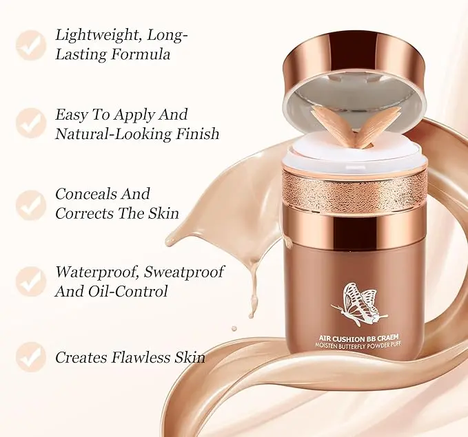 Air Cushion BB Cream, Lightweight Moisturizing Foundation Face Makeup, Natural Matte Concealer for Dewy Finish - Cosmetic, Moisturize 1