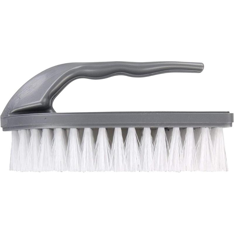 Iron Shaped Scrubbing Brush with Curved Grip Handle, Durable Fibres, Ergonomic Shape, Deep Cleaning, BPA Free, Silver 0