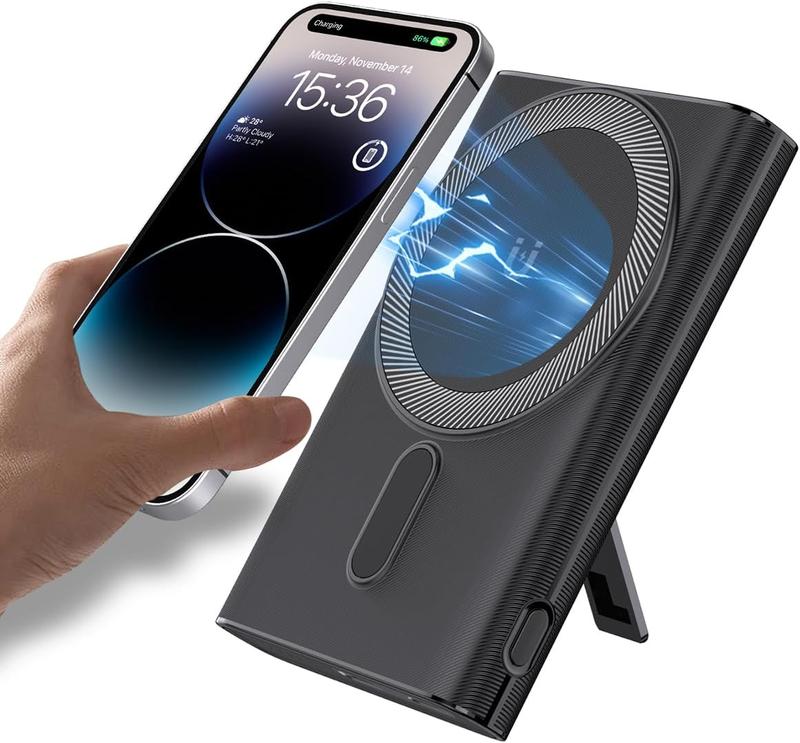 Magnetic Wireless Powerbank 10000mah- Ultra Slim, Fast Charging, High Capacity, Wireless Charger, PORTABLE, 2 in 1 quick charger power bank, for outdoor, Portable power station Smartphone Phone Accessories Cable Device Mobile Chargeable Usb Protection 1